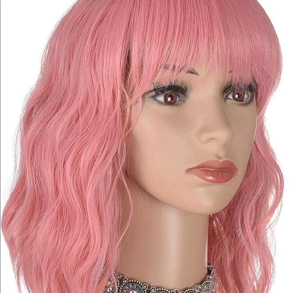 Pink Wig Short Bangs Bob